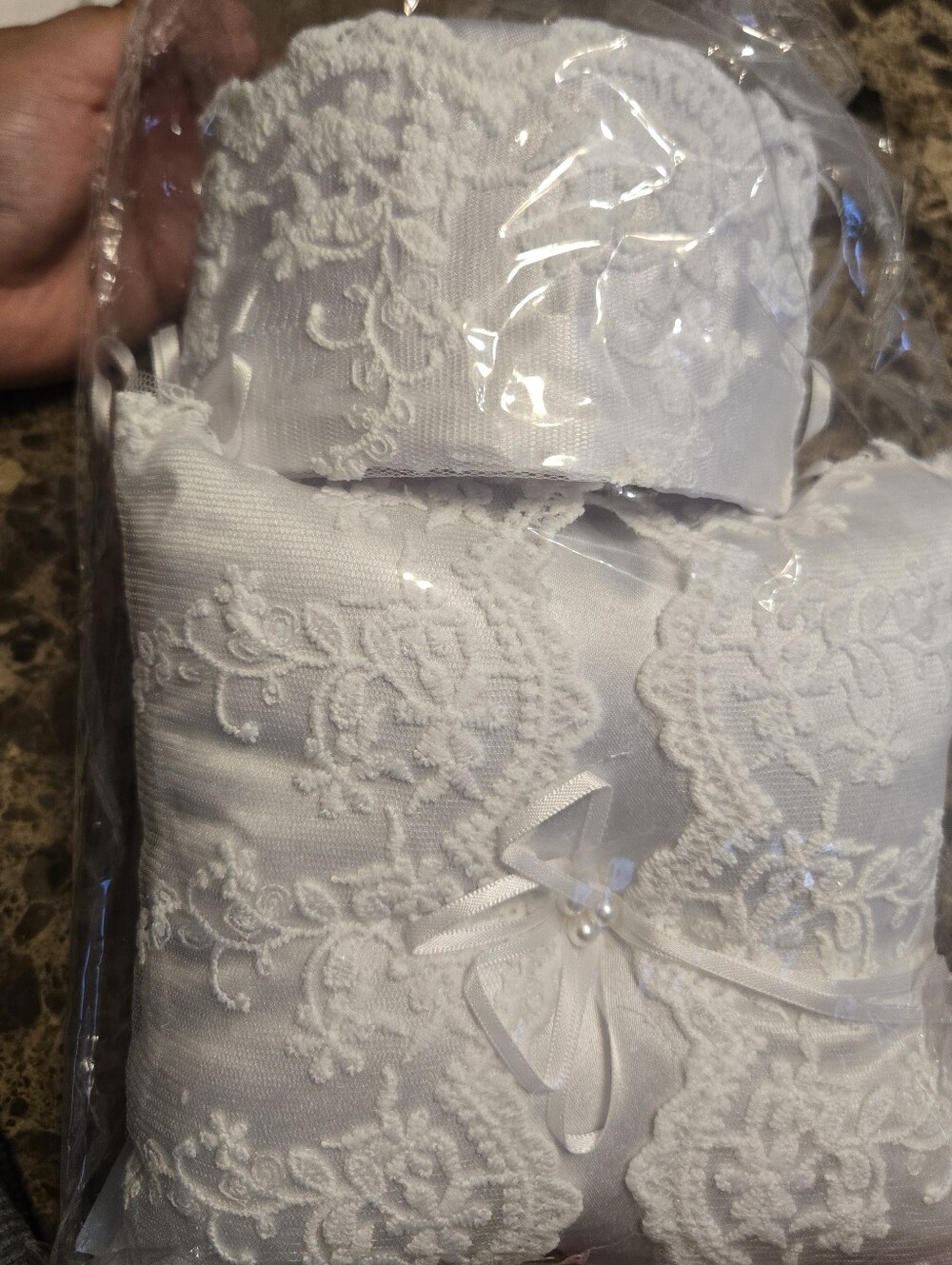 Elegant White Lace Ring Bearer Pillow with Satin Bow